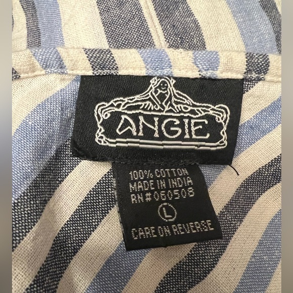 Angie Blue & White Striped Cotton Mini Dress with Floral Embroidery Size Large - Picture 4 of 4